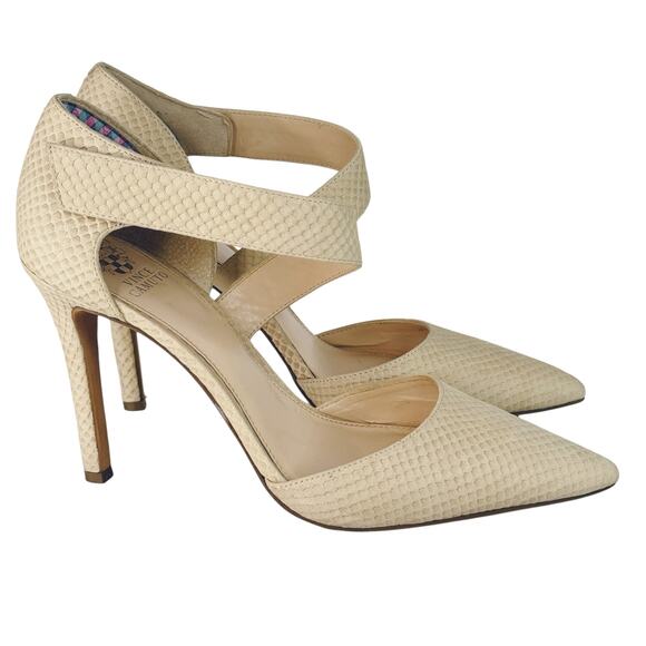 Vince Camuto Carlotte Pointed Toe Leather D'Orsay Pump High Heel Beige Cream 9.5 - Picture 4 of 8